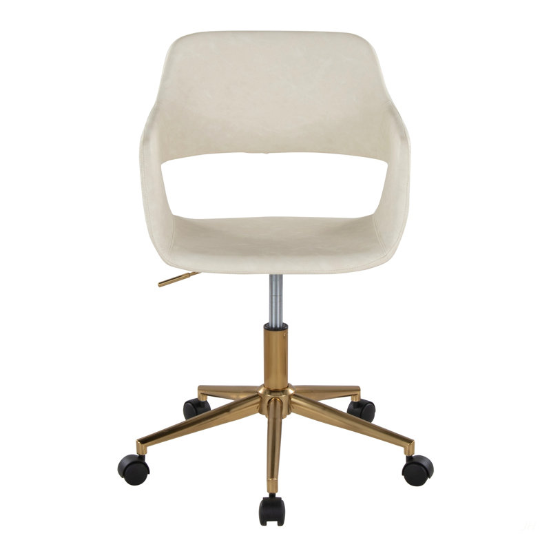 Chaise de travail contemporaine en métal doré et similicuir crème, Cream, Doré