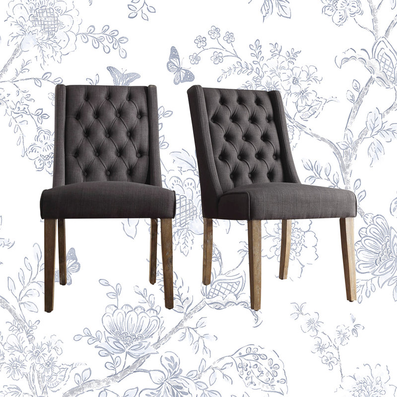 Chaise d'appoint rembourrée Dukinfield, Lin gris foncé, Naturel