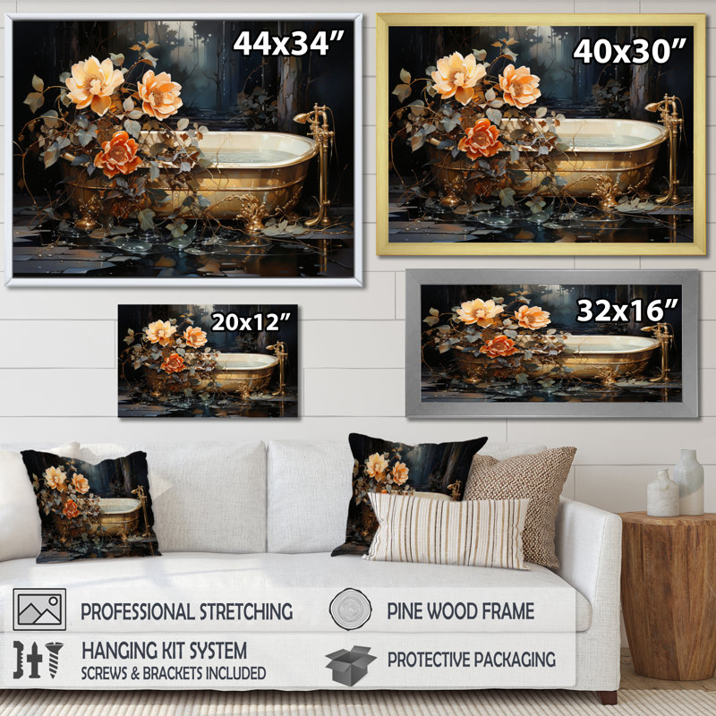 Baignoire en V doré - impressions sur toile, H 30 po x l 40 po x P 1,5 po, Encadrement doré