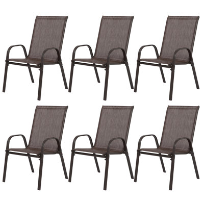 6 Piece Patio Chairs, Outdoor Camping Chairs with Breathable Textilene Fabric, Set of 6 Garden Chairs with Armrest High Backrest for Garden Patio Pool Beach Yard Space Saving ( Brown)