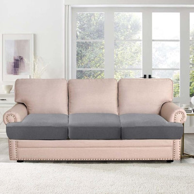 Jacquard Stretch Sofa Cushion Cover Set – Dove – 3-Piece T-Cushion Slipcover With Elastic Bands For 3-Cushion Sofas, Thick Fabric Design