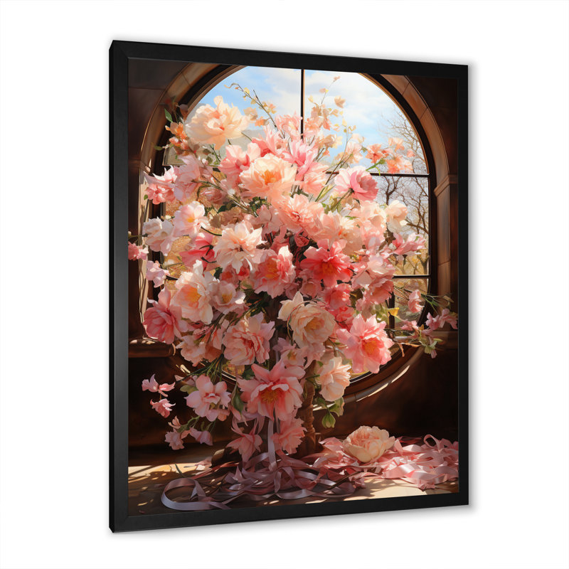 "Pink Wreath", impression romantique sur toile encadrée, Noir, H 32 po x l 16 po x P 1 po