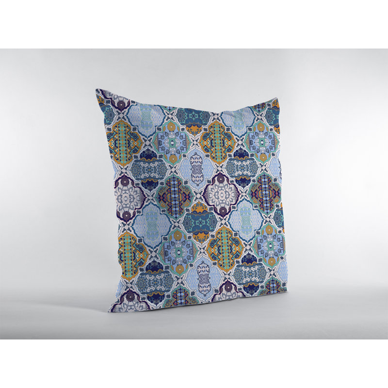 Leather/Suede Throw Pillow, Canvas, 20" x 20", Light Blue/Brown