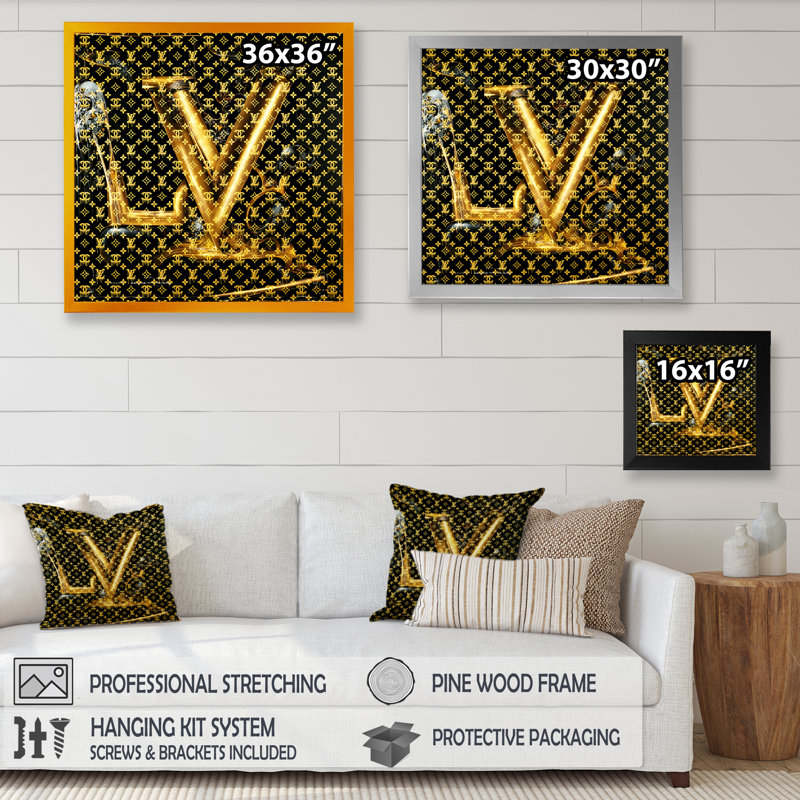 Luxury Brand Design I - Fashion Canvas Wall Art, 30" H x 30" W, Gold Picture Framed