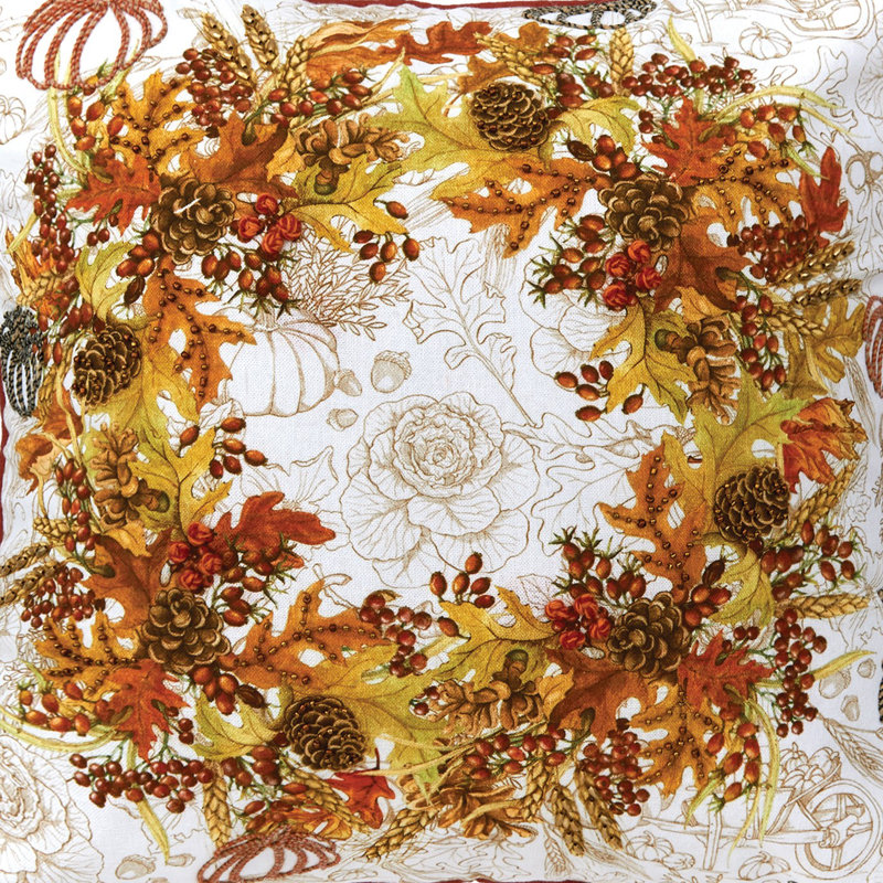 Coussin décoratif imprimé et brodé Autumn Wreath