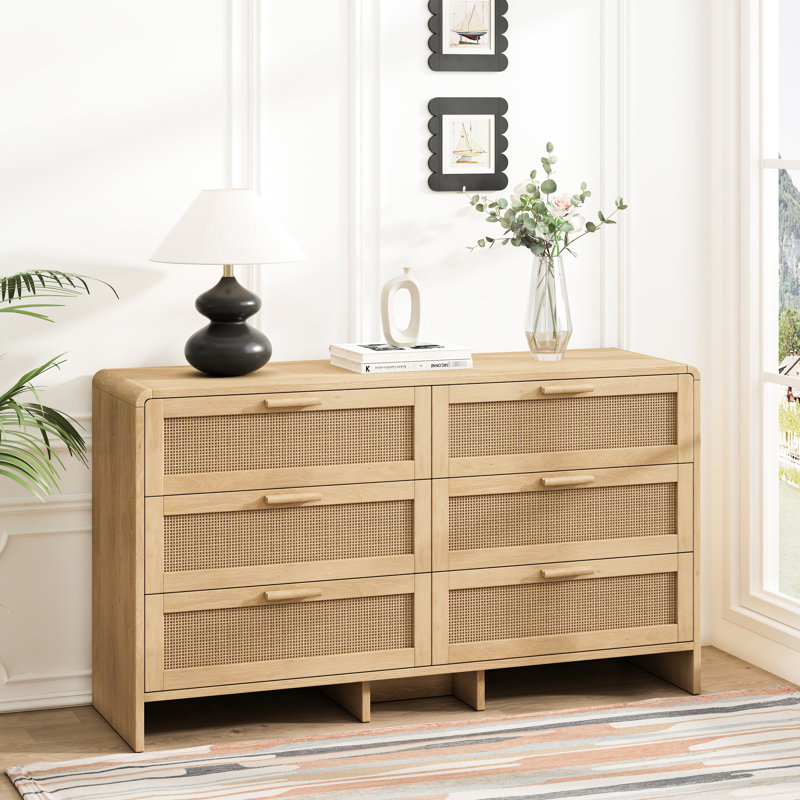Armoire de rangement en forme d'arc de 49,73 pouces - Spacieuse et naturelle, avec 6 tiroirs, idéale pour la maison.