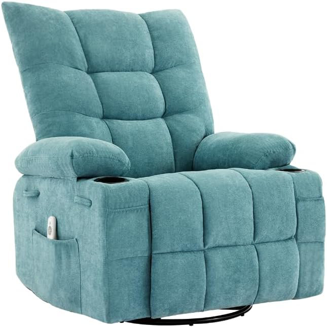 Fauteuil inclinable à bascule pivotant de massage de 21 pouces avec massage par vibration, Bleu
