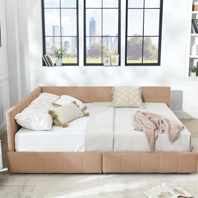 Lit de jour grand rembourré en velours, avec rangement supplémentaire, rose pour lit de chambre à coucher et de salon, espace de rangement confortable avec cadre en bois