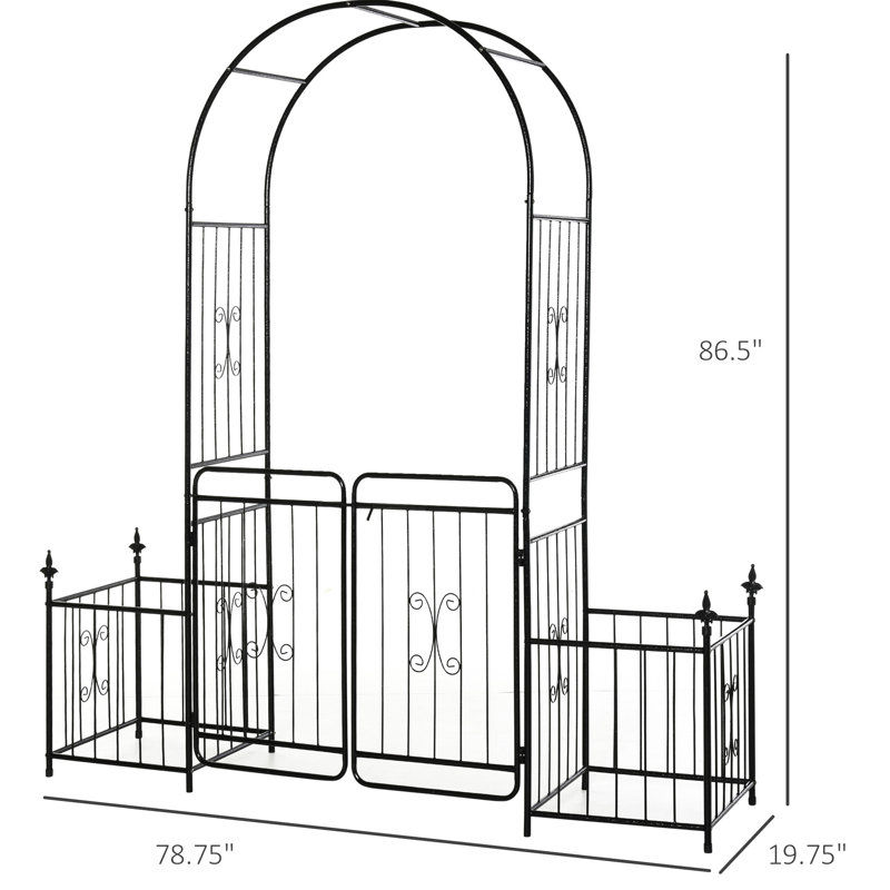 Jardin en métal 86 po avec côtés en treillis, barrière verrouillable, pot à fleurs, mariage, treillis de vigne grimpante, porte, décoration de mariage, bac à plante grimpante
