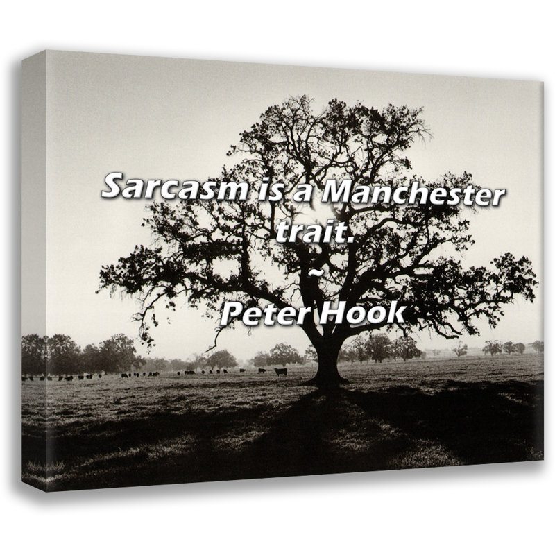 Citation artistique «Le sarcasme est un trait de Manchester». Toile tendue par Peter Hook
