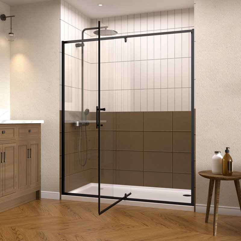 60" W x 71" H Frame Shower Door, Pivot Glass Shower Door with 6mm Clear Tempered Glass, Swing Shower Door with Adjustable Aluminum Frame in Matte Black Finish