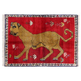 Animal Pictorial Cheetah Hand Knotted Rug 3'5"X 4'9"