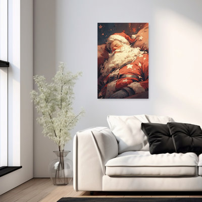 Slumbering Santa Vintage Abstract Winter Landscape Wall Art Print 1 Piece Wrapped Canvas Wall Art