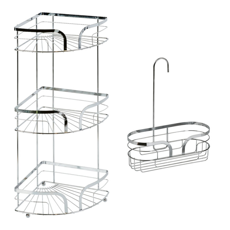 Dante Chrome Corner Caddy And Mini Shower Caddy, Chrome