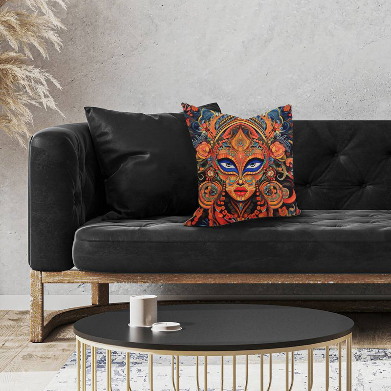 Aztec Face Green Pattern Poly Twill Throw Pillow | Home Decor, Black/Green/Blue