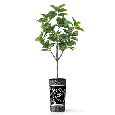 Arbre artificiel dans un pot à fleurs texturé blanc minimaliste moderne