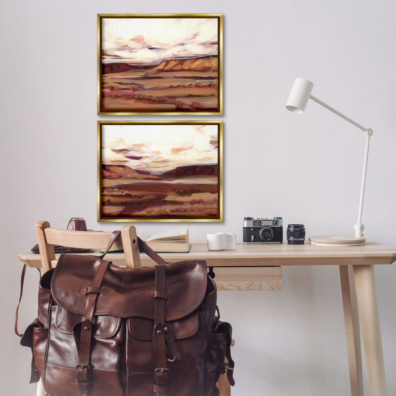 Mauve Mesa Abstract Landscape  2 PC Framed Floater Canvas Set by Haley Knighten, 17" H x 21" W, Gold Floater Framed