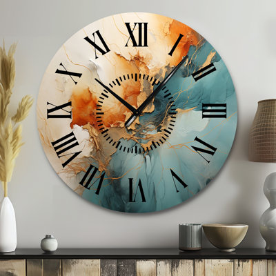 Horloge murale Teal Orange Bold Energy V - Abstract Collages