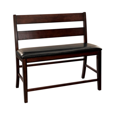 Transitional Style Wooden Counter Height Bench With Backrest Faux Leather Upholstered Seat Classic Dining Furniture 1Pc by Wildon Home