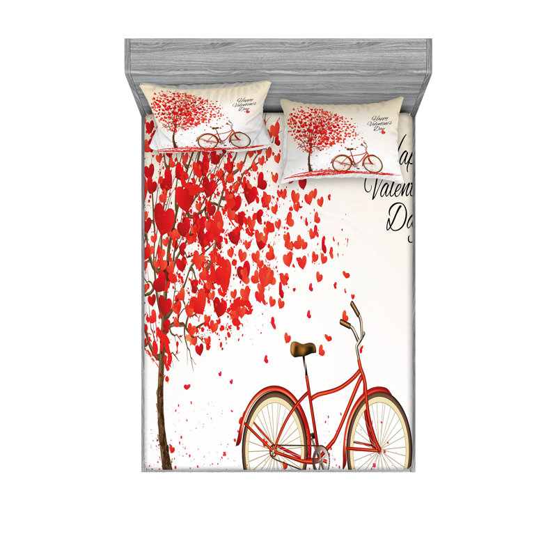 Drap-housse et coussin décoratif Ambesonne Valentines Day, crème vermillon, Ensemble de draps pour grand lit + 5 pièces suppl