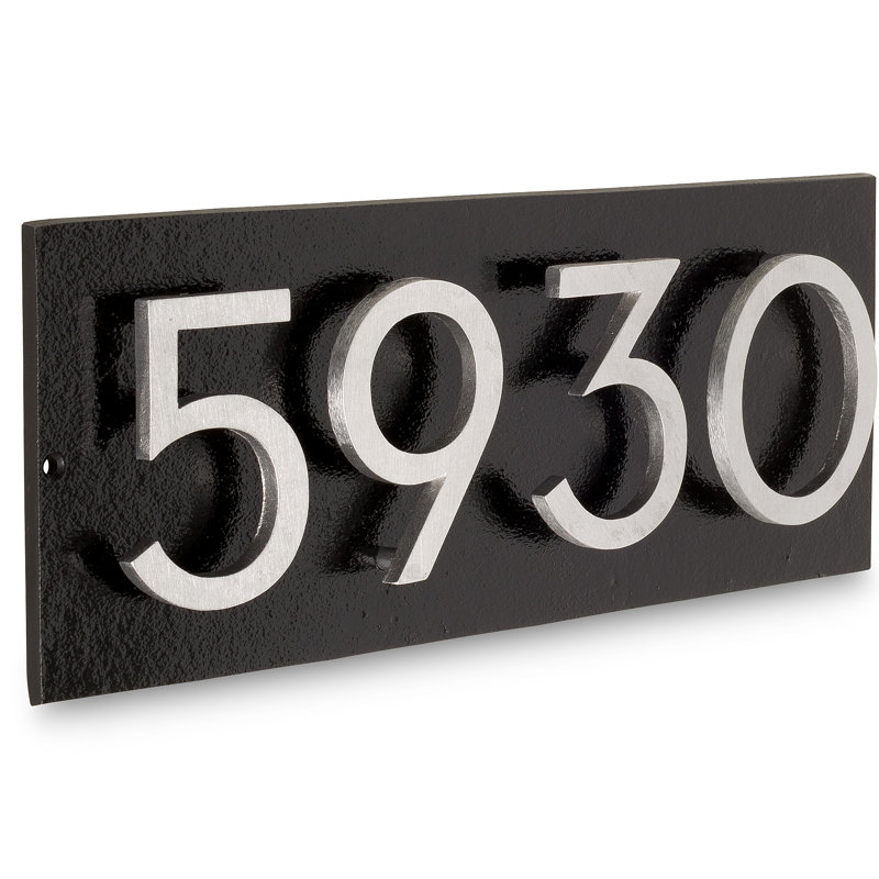 Floating 1-Line Lawn Address Sign, Black, Brushed Aluminum, Yes