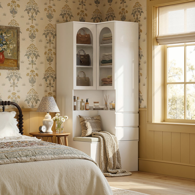 Corner Storage Cabinet With Comfortable Seat