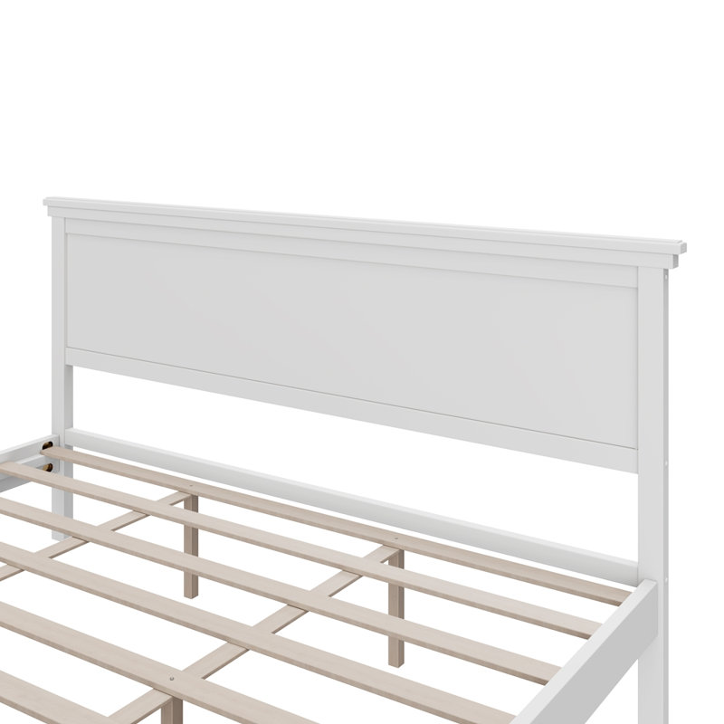Base de lit de style campagnard avec tête de lit et lattes en bois, White, King