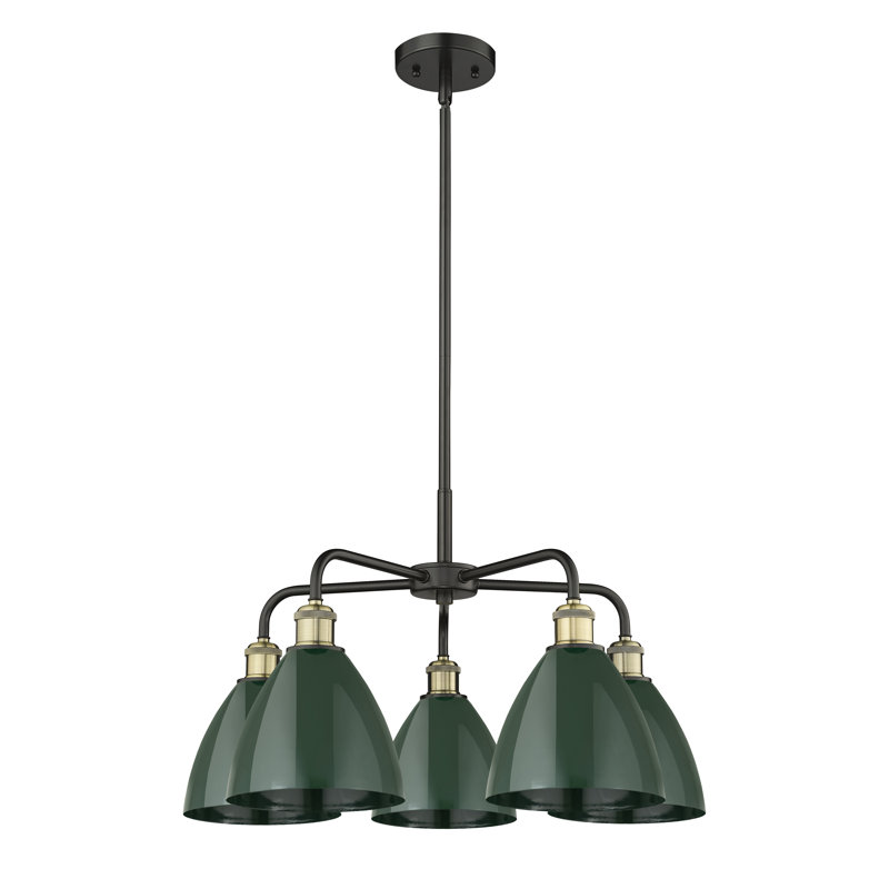 Lustre en dôme à 5 lumières Trickett, Vert, Noir/laiton antique