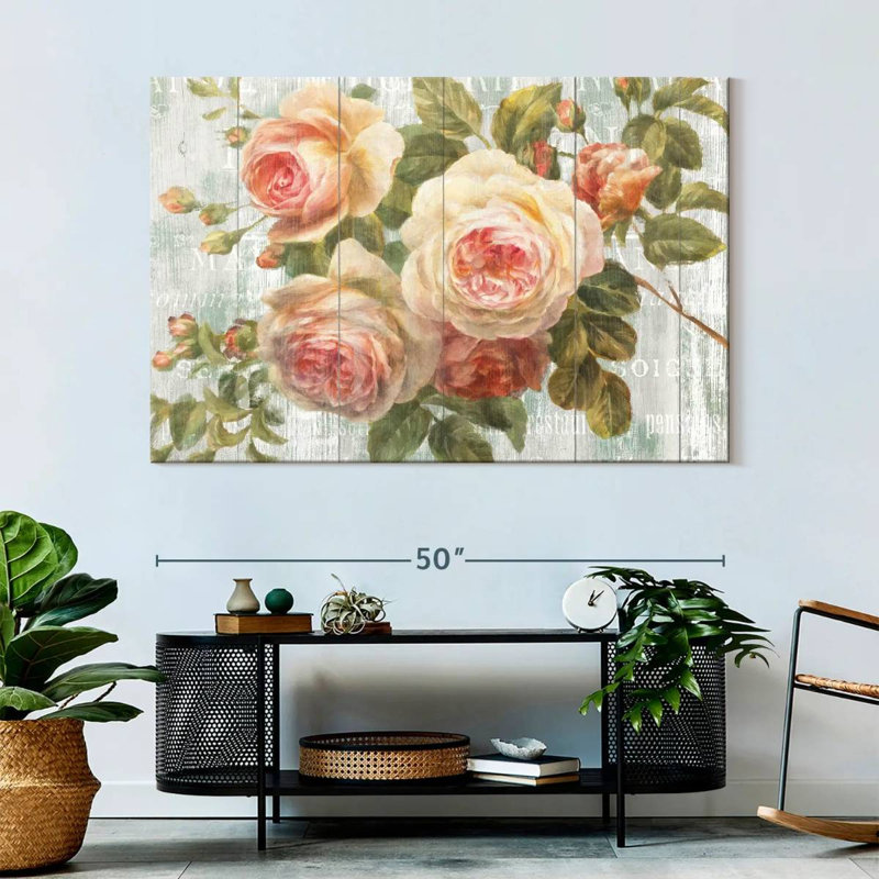 Harnek Vintage Roses On Driftwood, 34" H x 51" W