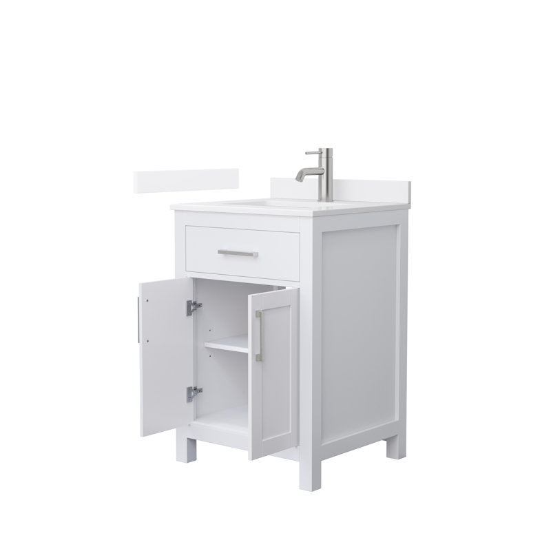 Beckett 24" Freestanding Single Bathroom Vanity with Quartz Top, White, Brushed Nickel, White Quartz