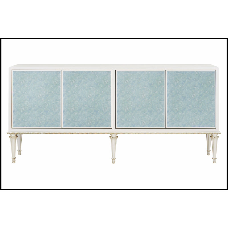 Armoire à console avec perle blanche et argentée avec rangement spacieux Pearl, parfaite pour un décor moderne et élégant.