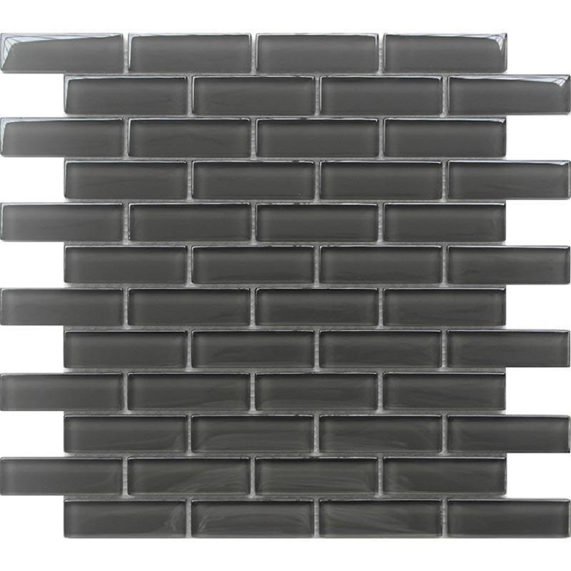 11.9"X 11.9" Polished Glass Brick Tile, Ash Gray
