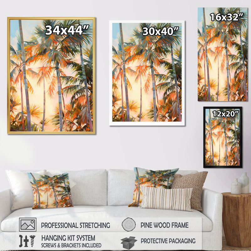 Impression romantique sur toile Pyles Palm Trees I, H 32 po x l 16 po x P 1 po, Cadre flottant doré