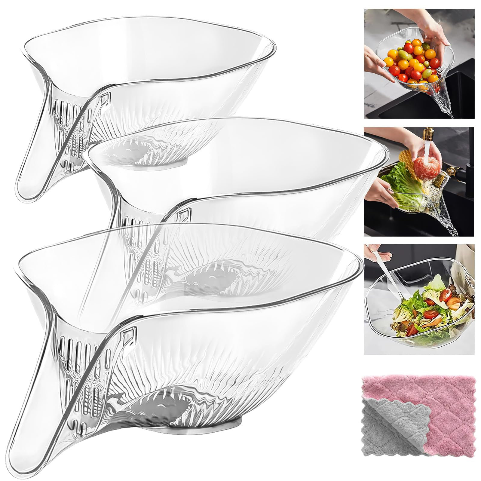 2 In 1 Drainer Con Coperchio - Colino Multiuso Per Verdura E Frutta, Pieghévole E Portatile (Bianco - 2 Pezzi) - Foto 9