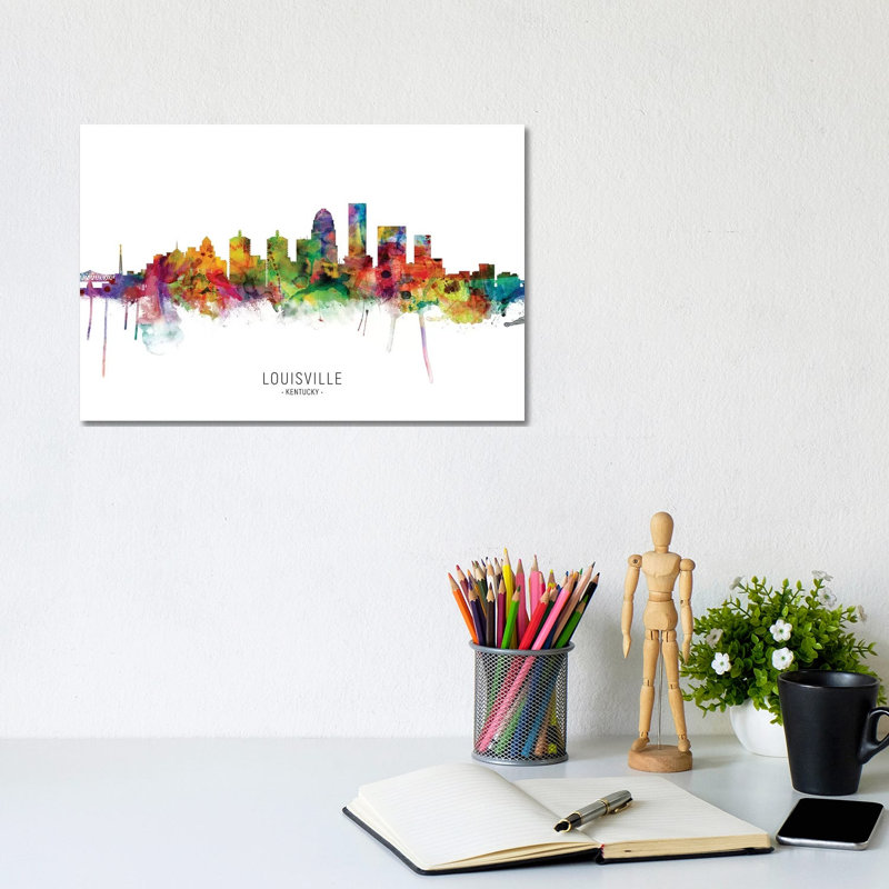 Louisville Kentucky City Skyline by Michael Tompsett - Wrapped Canvas Painting, 20.32 cm H x 30.48 cm W