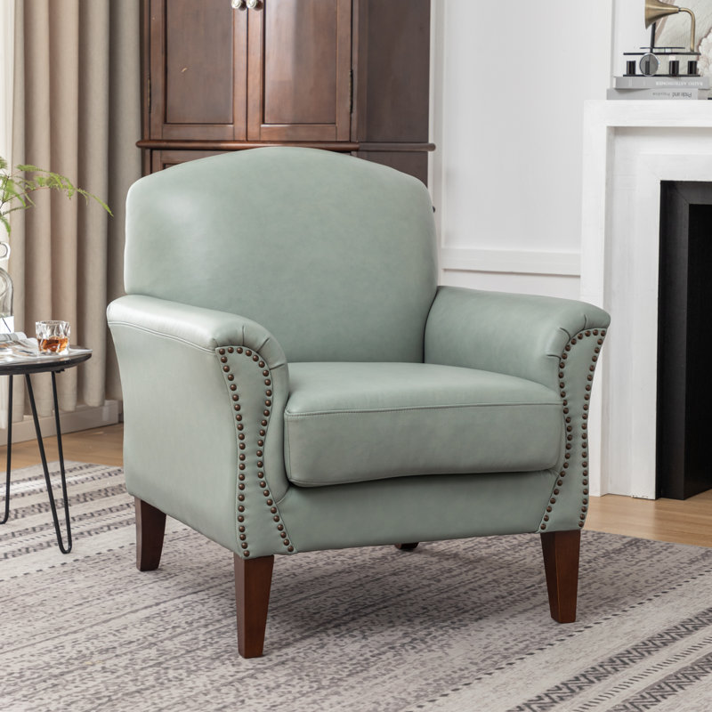 Shalisia 32'' Wide Upholstered Genuine Leather Armchair, Gray Genuine Leather