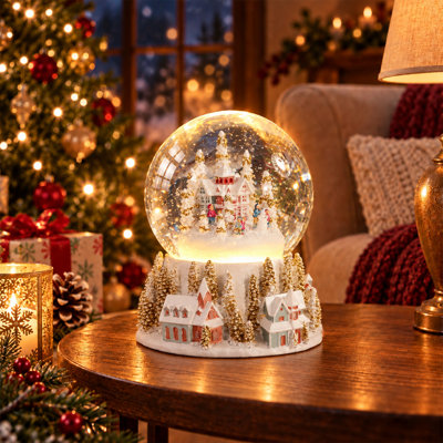 Boule à neige musicale de Noël avec lumières DEL à changement de couleur, globe d'eau rotatif de ville d'hiver, cadeau de décoration de Noël scintillant