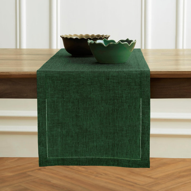 Milan - 100% Pure Linen Table Runner, Forest Green, 132" x 14"