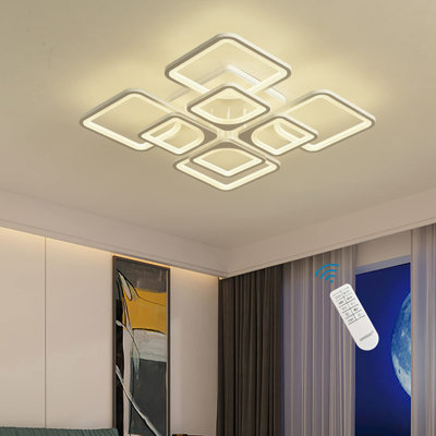 Flausch 8 - Light 60cm Modern Ceiling Light, Dimmable LED Flush Mount with Remote, Rectangle Acrylic Chandelier