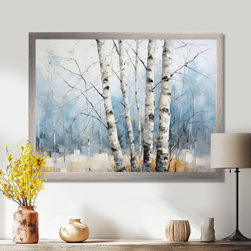 Bouleaux blancs, forêt, paysage d'hiver III - décoration murale bouleau, H 12 po x l 20 po x P 1 po, Cadre simple argenté