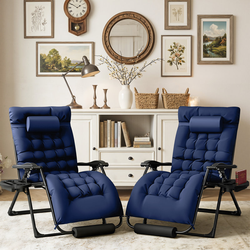 Zero Gravity Chair with Removable Thick Cushion, Lawn Patio Reclining Chair Alloy Lock and Cup Holder, for Indoor Outdoor, Bule