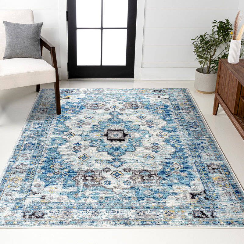 Tapis crème / bleu Latshaw, Rectangle 5 pi 3 po x 7 pi 7 po