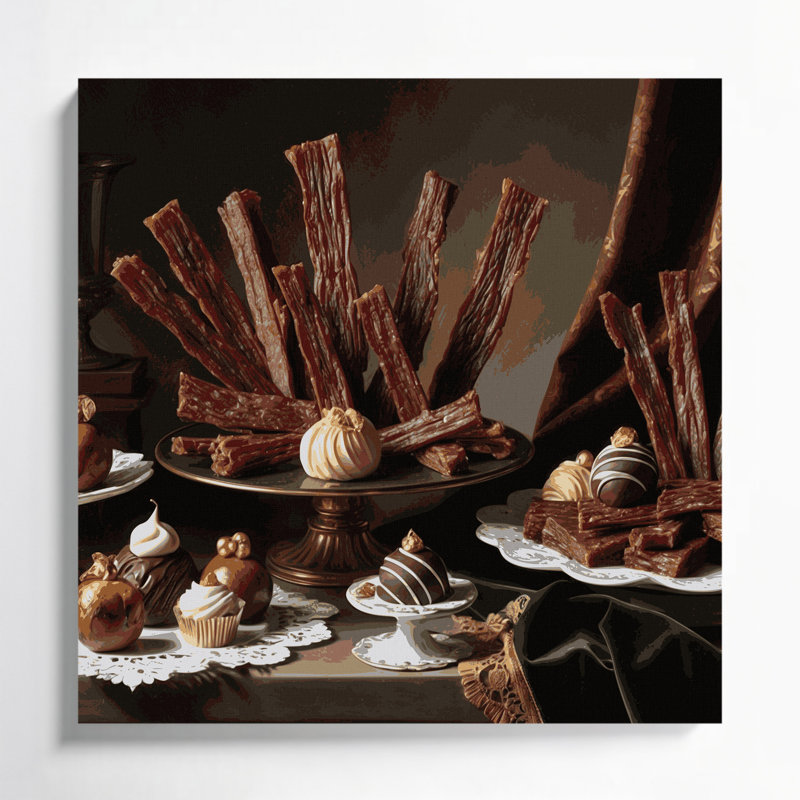 Desserts Beef jerky Black Canvas Wall Art, H 12 po x l 12 po