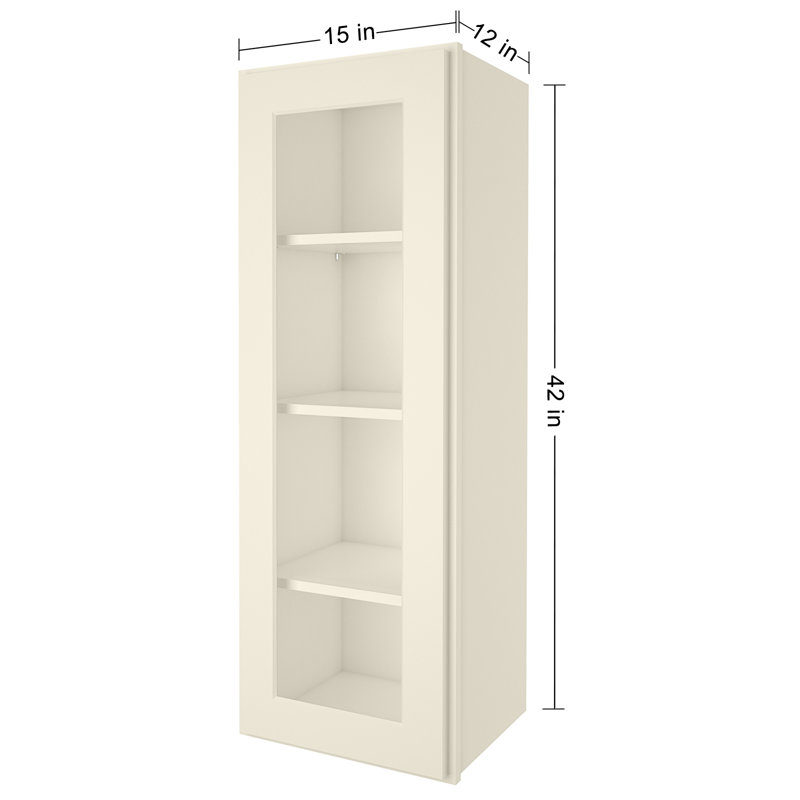 Plywood Pre-Assembled Wall Cabinet with Adjustable Shelves Glass not included, Shaker Antique White, 15"W x 42"H x 12"D