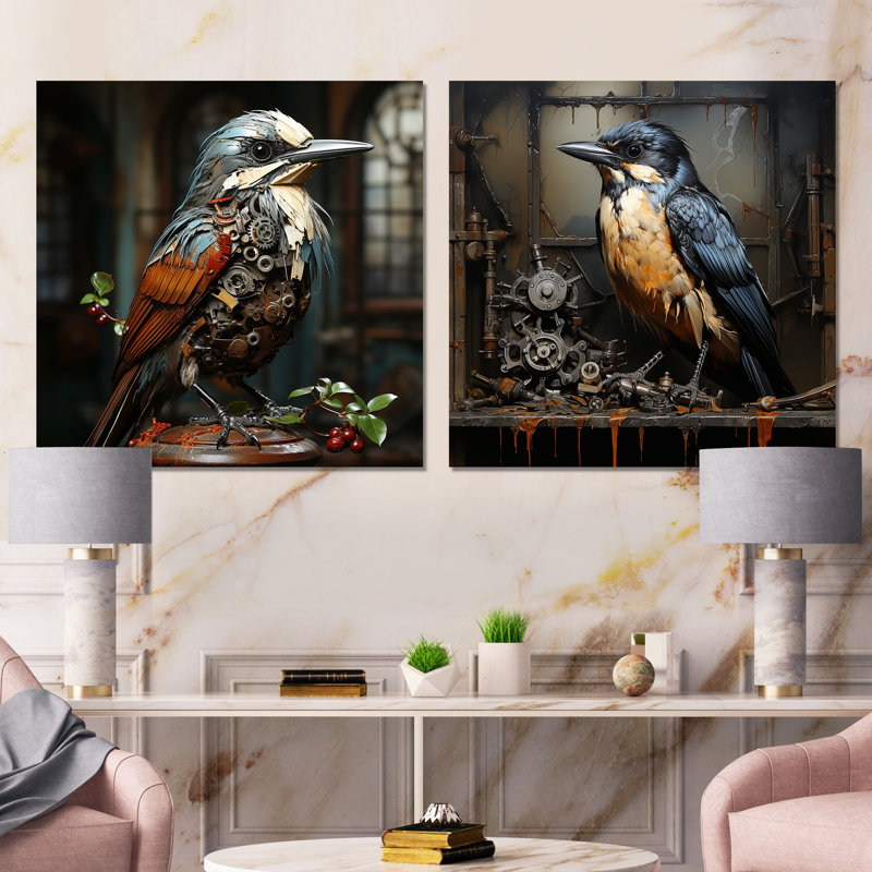 Ensemble de 2 décorations carrées en métal brun Birdpunk Bird I - Bird, H 36 po x l 72 po