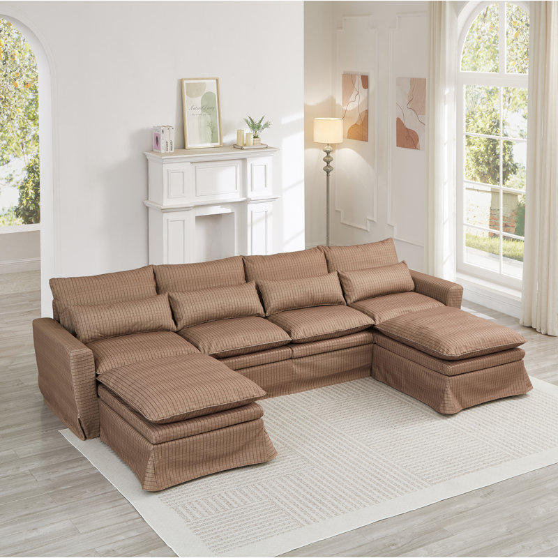 Benita Modular U-Shaped Sectional Sofa With Removable Covers, Red Fabric