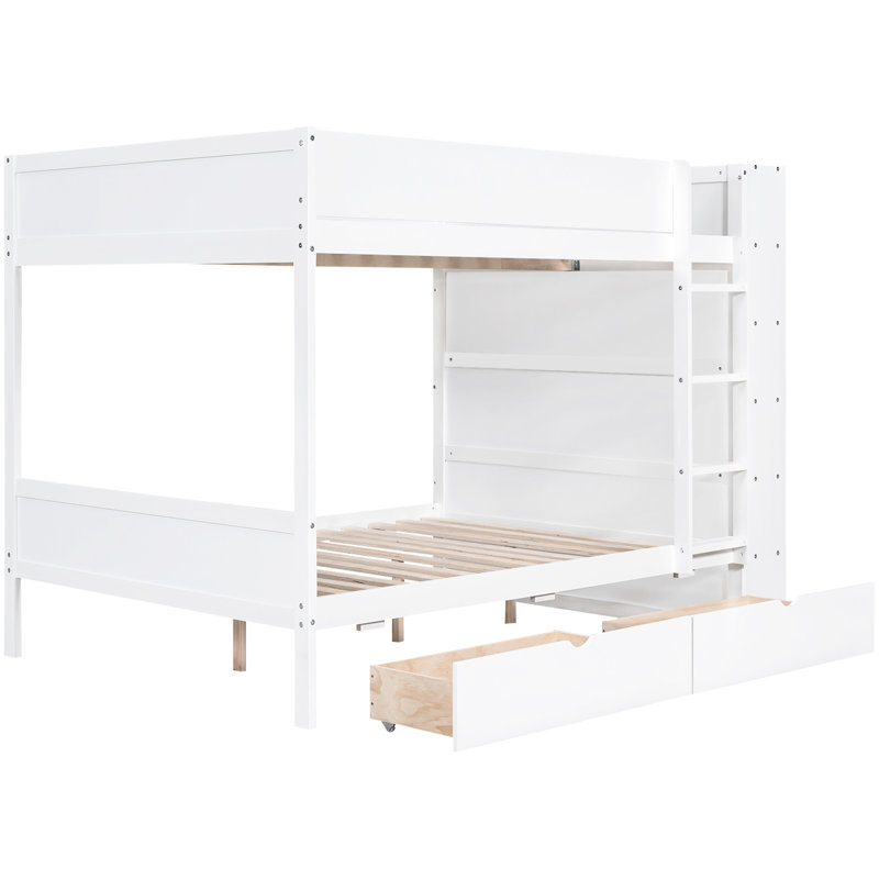 Lit double superposé double avec choix de rangement pour armoire et tiroir, blanc