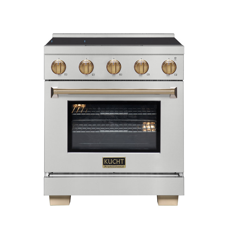 Cuisinière à induction de 30 pouces en acier inoxydable avec accents dorés avec 4 éléments et une zone de pont, Doré