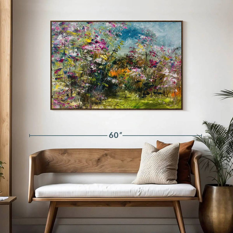 Abstrait fleur sauvage, 46 po x 31 po, Cadre flottant noyer