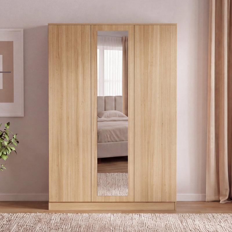 3 Door Mirrored Wardrobe Spacious Bedroom Storage With Mirror Hanging Rail And Shelves